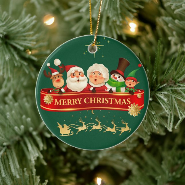 Ornamento De Cerâmica Santa & Friends Classic Christmas Ornament (Árvore)