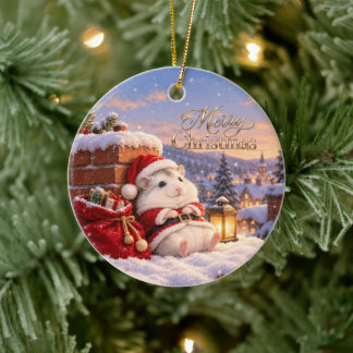 Ornamento De Cerâmica Santa Hamster Christmas Delivery Ornament
