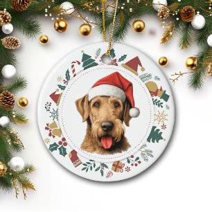 Ornamento De Cerâmica Santa Hat Airedale Terrier Fúria de Imagens de Nat