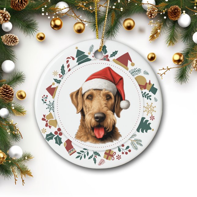 Ornamento De Cerâmica Santa Hat Airedale Terrier Fúria de Imagens de Nat (Criador carregado)