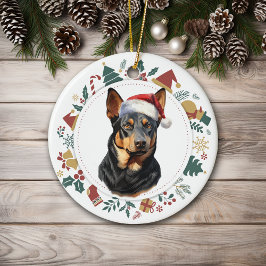 Ornamento De Cerâmica Santa Hat, australiana Kelpie Dog, Fera de Natal