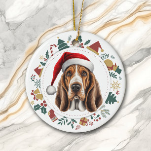 Ornamento De Cerâmica Santa Hat Basset Hound Dog Fúria Fúria