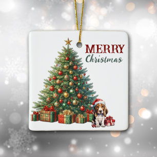 Ornamento De Cerâmica Santa Hat Basset Hound Puppy Árvore de Natal