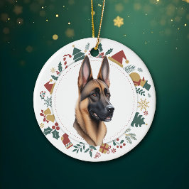 Ornamento De Cerâmica Santa Hat Belga Malinois Dog Wreath