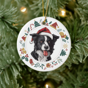Ornamento De Cerâmica Santa Hat Border Collie Christmas Images Wreath