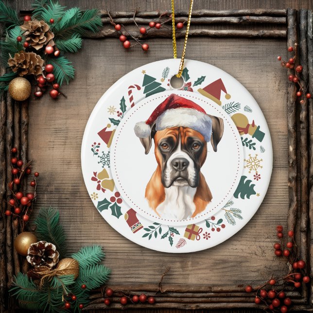 Ornamento De Cerâmica Santa Hat Boxer Cão Cachorro Fúria Imagens de Nata (Criador carregado)