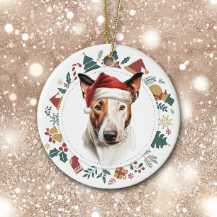 Ornamento De Cerâmica Santa Hat Bull Terrier Dog Holiday Wreath