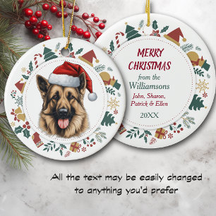 Ornamento De Cerâmica Santa Hat German shepherd Imagens de Natal Fúria