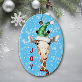 Ornamento De Cerâmica Santa Hat Giraffe Snowflake Crianças de Fundo