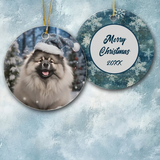 Ornamento De Cerâmica Santa Hat Keeshond Snowflake Natal (Criador carregado)