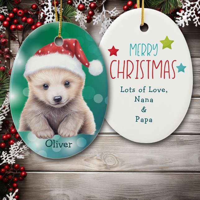 Ornamento De Cerâmica Santa Hat Polar Bear Cub Kids Ceramic Ornament (Criador carregado)