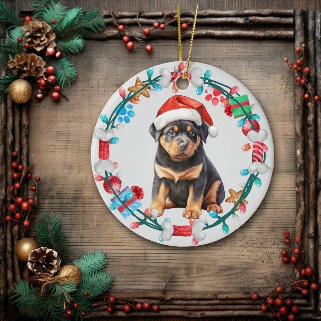 Ornamento De Cerâmica Santa Hat Rottweiler (Criador carregado)