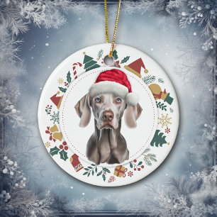 Ornamento De Cerâmica Santa Hat Weimaraner Imagens de Natal Wreath