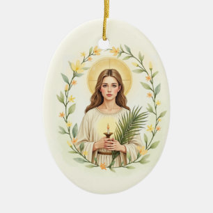 Ornamento De Cerâmica Santa Lúcia, Paz e Bênçãos de Deus com as Escritur