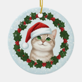 Ornamento De Cerâmica Santa Paws Smiling Cat Christmas Ornament