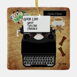 Ornamento De Cerâmica Santa's Good Dog Puppy Vintage Typewriter