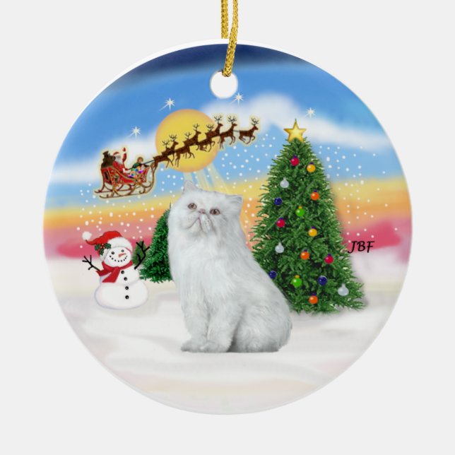 Ornamento De Cerâmica Santas Tira - Gato Pérsico Branco (Frente)