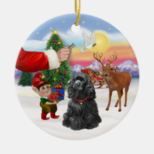 Ornamento De Cerâmica Santas Treat - Black Cocker Spaniel