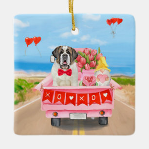 Ornamento De Cerâmica Santo Bernard Dog Dia de os namorados Truck Hearts