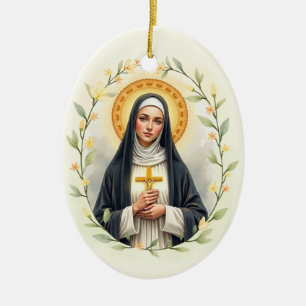 Ornamento De Cerâmica Santo Catarina de Siena Devocional Católica
