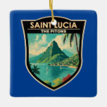 Ornamento De Cerâmica Santo Lúcia, A Vintage Viagem de Arte Pitões<br><div class="desc">Santo Lúcia O vetor de arte design. Os Pitões são dois plugues vulcânicos montanhosos,  as espirais vulcânicas,  localizados no Santo Lúcia.</div>