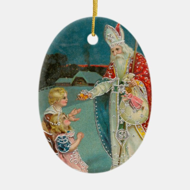 Ornamento De Cerâmica Santo natal vintage Nicholas (Frente)