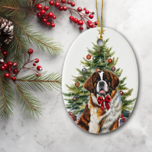 Ornamento De Cerâmica Santo Vermelho Bernard Dog Natal