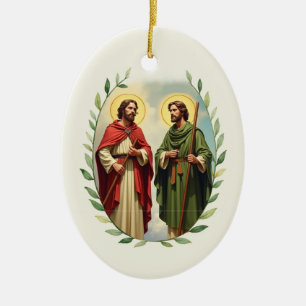 Ornamento De Cerâmica Santos Simão e Judas Paz e Bênçãos de Deus