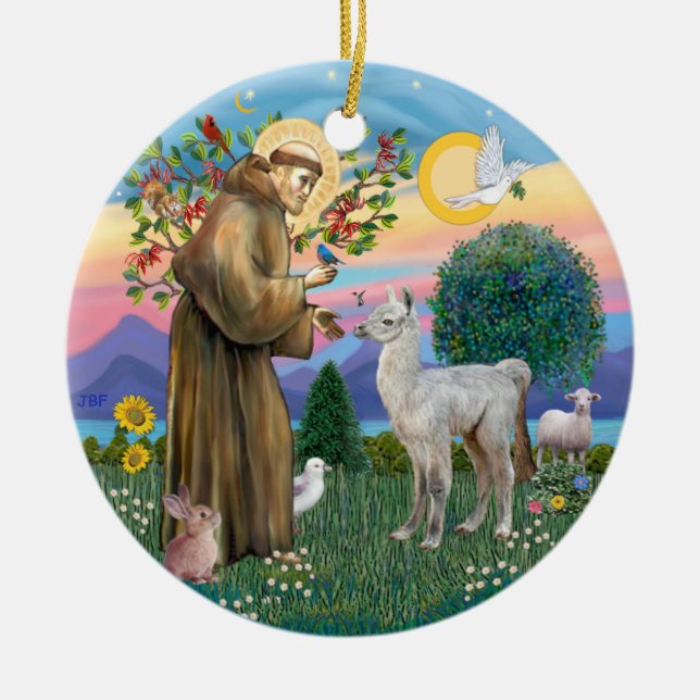 Ornamento De Cerâmica São Francisco - Bebê Lhama (Frente)