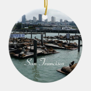 Ornamento De Cerâmica São Francisco e Pier 39 Sea Lions City Skyline