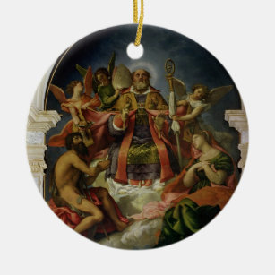 Ornamento De Cerâmica São Nicolau na glória com santos