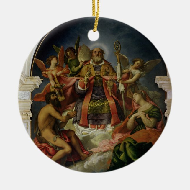 Ornamento De Cerâmica São Nicolau na glória com santos (Frente)