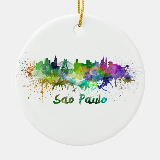 Ornamento De Cerâmica Sao Paulo skyline in watercolor (Frente)