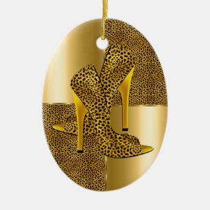 Ornamento De Cerâmica Sapatos de Salto Alto Elegantes Leopardo Dourado A