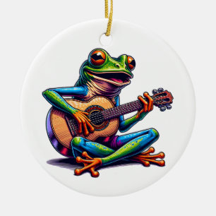 Ornamento De Cerâmica Sapo bonito tocando violão Toad Pun Natal