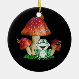 Ornamento De Cerâmica Sapo De Cogumelo De Cottagecore Para O Shroom Bot