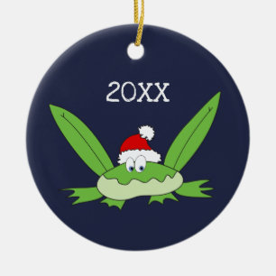 Ornamento De Cerâmica Sapo Doodle com Chapéu de Papai Noel Natal