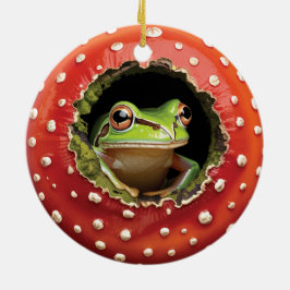 Ornamento De Cerâmica Sapo em Cogumelo – Arte de Cogumelo Florestal Fofo