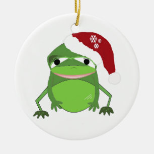 Ornamento De Cerâmica Sapo Engraçado com Chapéu de Papai Noel
