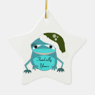 Ornamento De Cerâmica Sapo Engraçado com Chapéu de Papai Noel