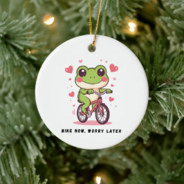 Ornamento De Cerâmica Sapo Fofo Andando de Bicicleta | Presente Engraçad