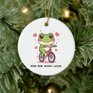 Ornamento De Cerâmica Sapo Fofo Andando de Bicicleta | Presente Engraçad