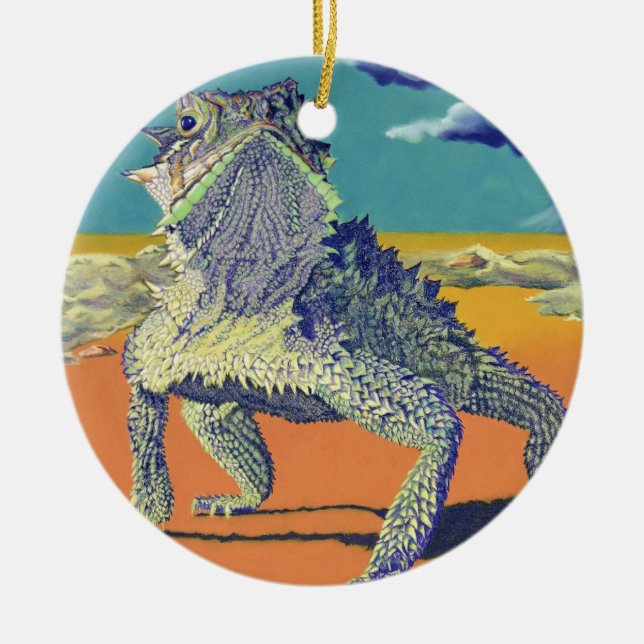 Ornamento De Cerâmica Sapo Horned, lagarto (Frente)
