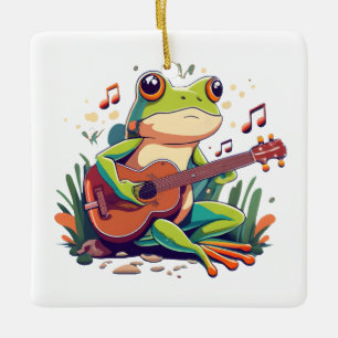 Ornamento De Cerâmica Sapo Reproduzido com Anfíbio Musical Banjo-Cute