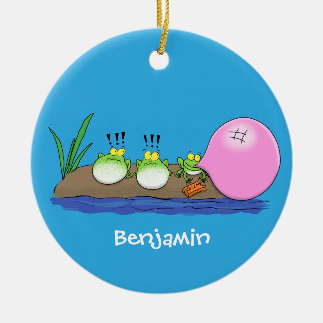 Ornamento De Cerâmica Sapos engraçados bonitos ilustração de desenho ani (Frente)