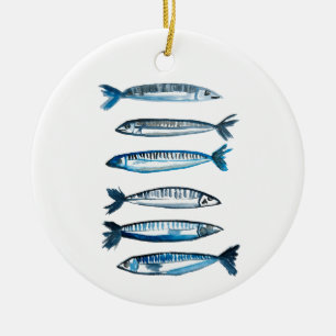 Ornamento De Cerâmica Sardinha portuguesa aquarela
