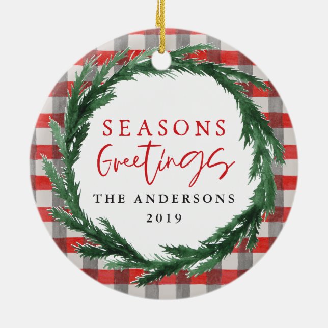 Ornamento De Cerâmica Sasons cumprimentos cheque + cruz foto de Natal (Traseira)