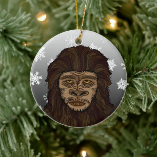 Ornamento De Cerâmica Sasquatch Bigfoot e Snowflakes Natal