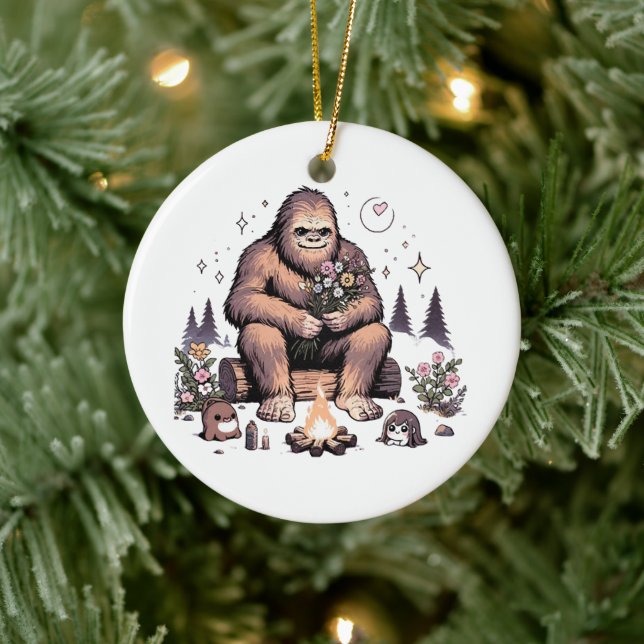 Ornamento De Cerâmica Sasquatch Segurando Flores (Árvore)