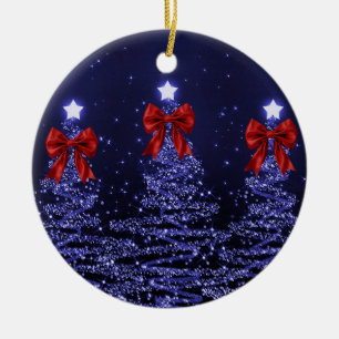 Ornamento De Cerâmica Saudação de Férias Árvores de Natal Azul Marinho V